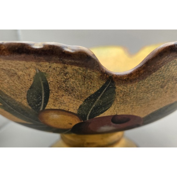 Pedestal Fruit Bowl, Large Italian Style VTG Gold And Brown Edges Light Weight. - Picture 3 of 8